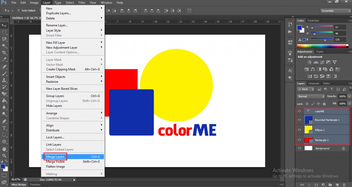 Merge Down – Gộp một layer với layer liền dưới