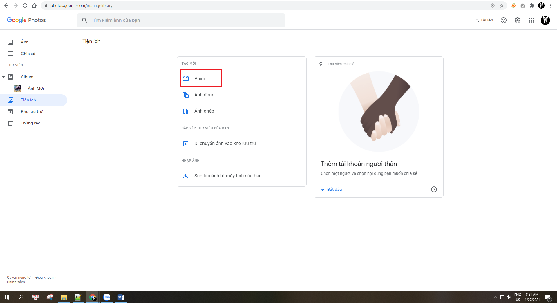 Sử dụng Google Photos - Công cụ trực tuyến miễn phí