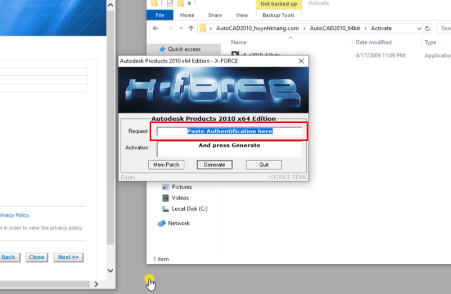 Bước 16: Dán mã Request Code vào công cụ crack