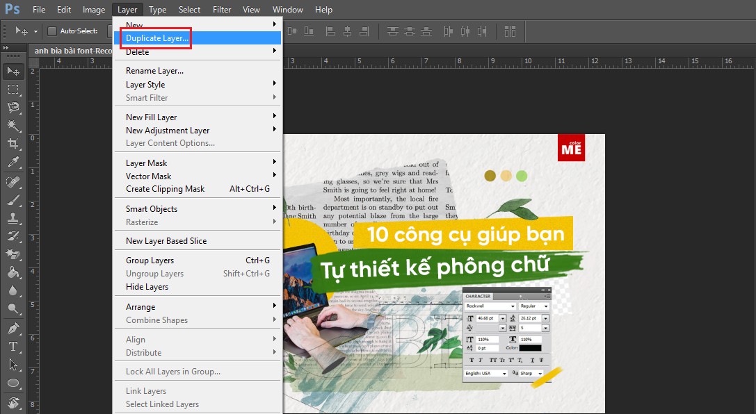 Copy layer bằng tùy chọn Duplicate Layer
