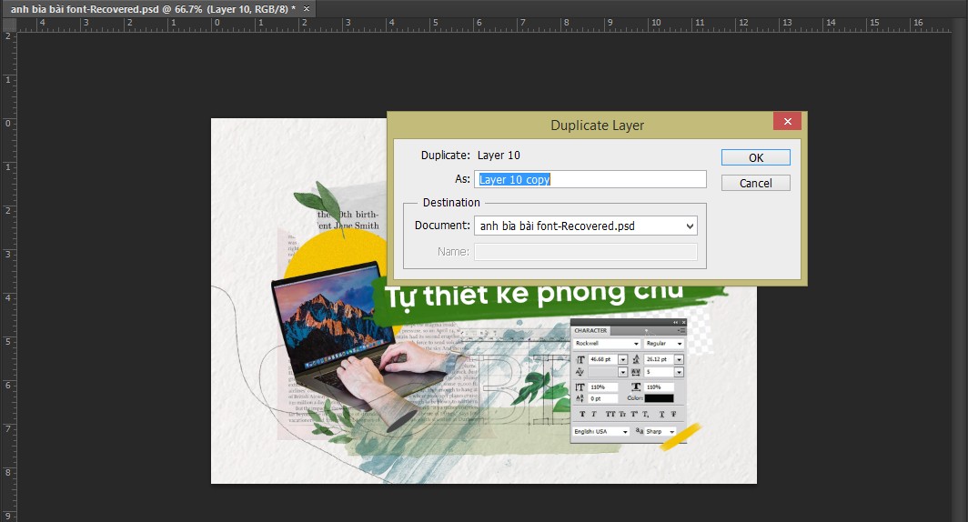 Copy layer bằng tùy chọn Duplicate Layer