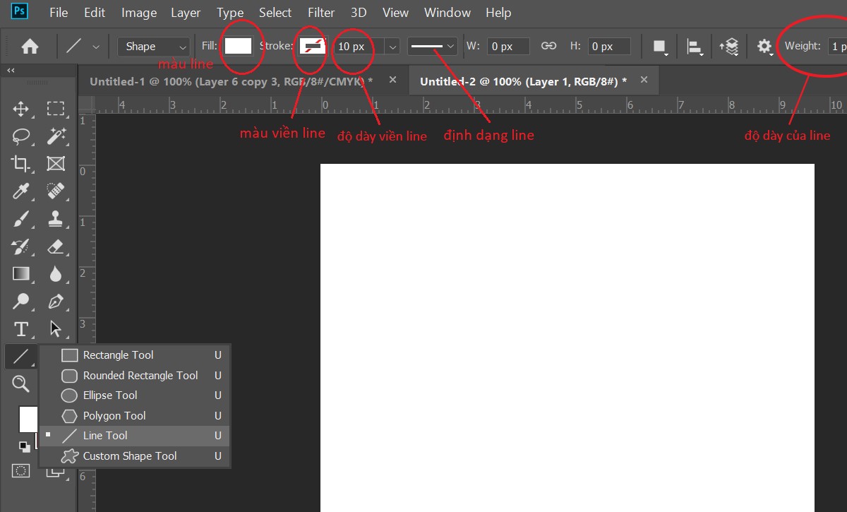 Vẽ Đường Thẳng Trong Photoshop Bằng Line Tool