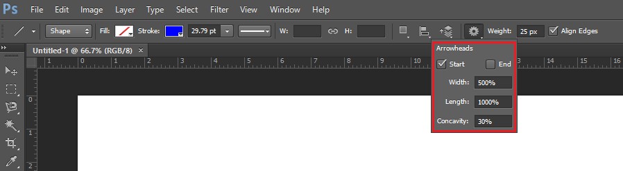 Vẽ mũi tên bằng công cụ Line Tool