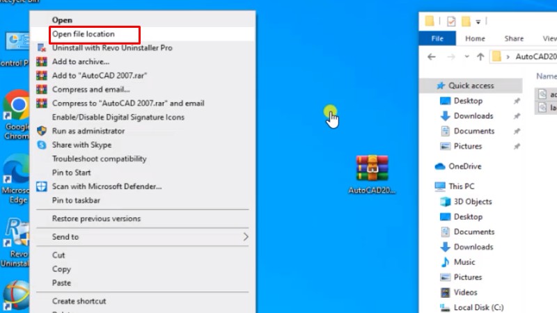 Chuột phải vào biểu tượng AutoCAD 2007