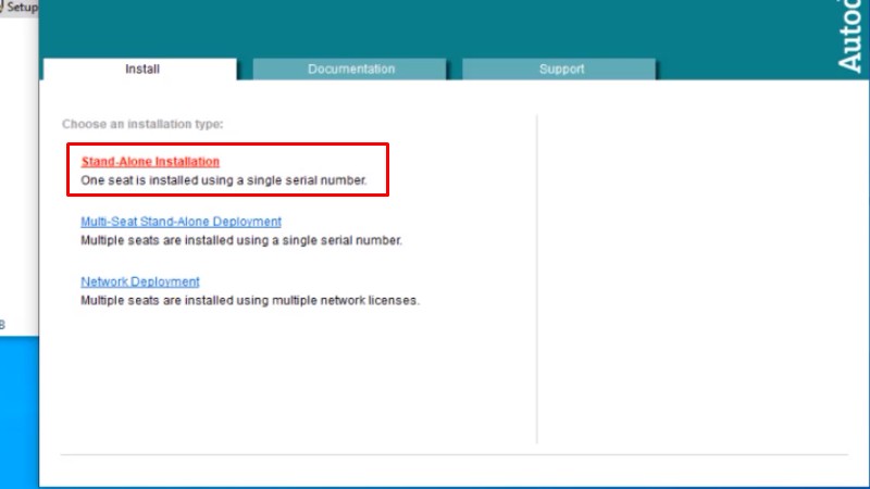 Chọn Stand Alone Installation