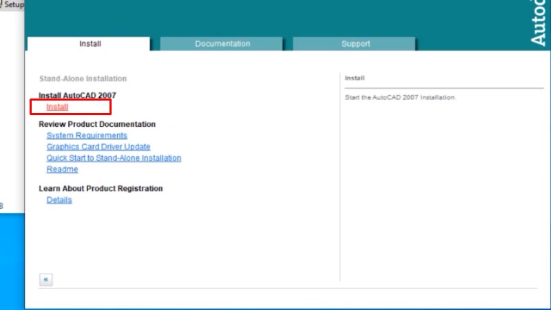 Nhấn Install để cài AutoCAD 2007 full crack
